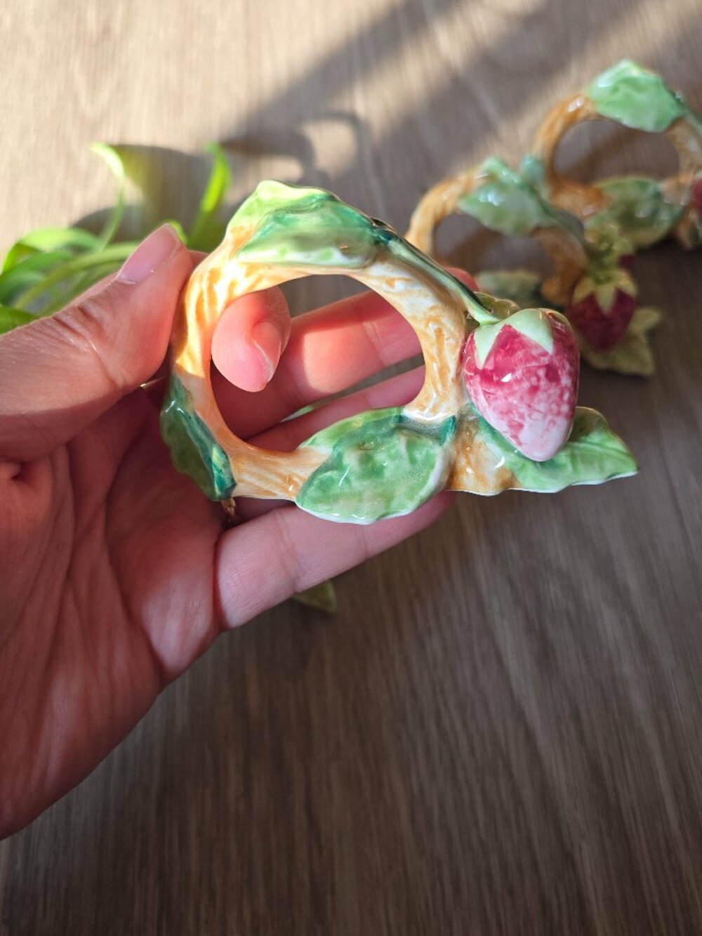 Charming Set of four hand‑painted strawberry napkin rings